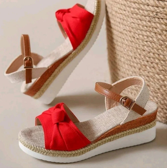 Summer Fashion Comfortable Chunky Heels Wedge Sandals With Knot Design - Picture 2 of 6